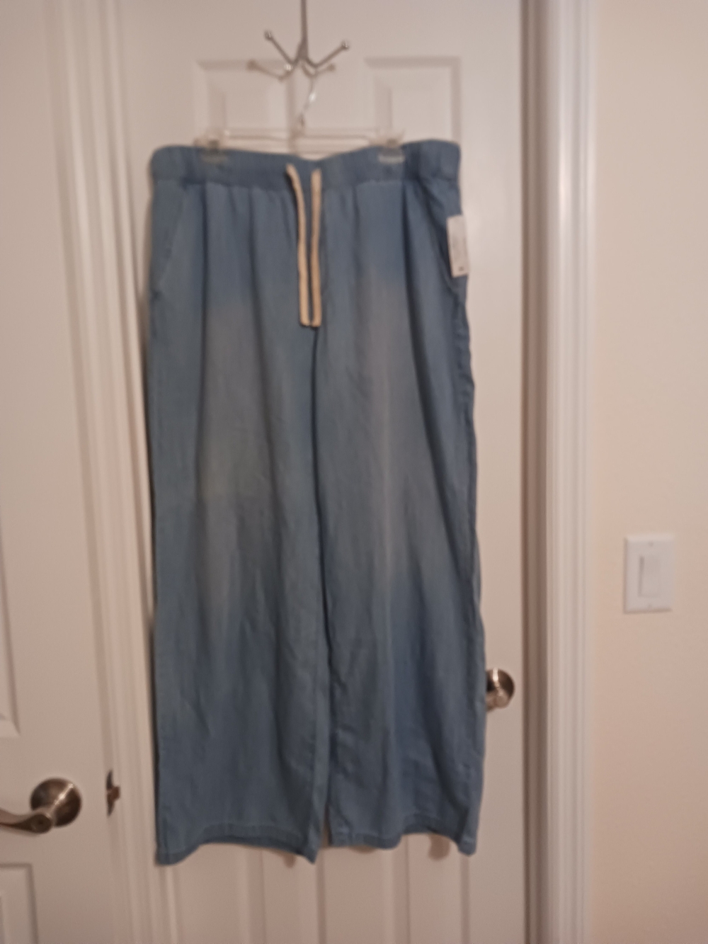 Nine West Light Blue Wide Leg Drawstring Pants Size XL Travel